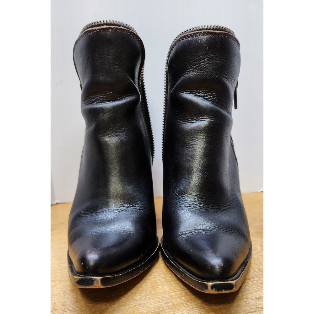 Jeffery Campbell Black Leather Zipper Trim Pointed Toe Ankle Boots Spain Size 37